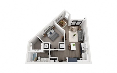 Floor plan for 1 bed, 1 bath, 764 sqft